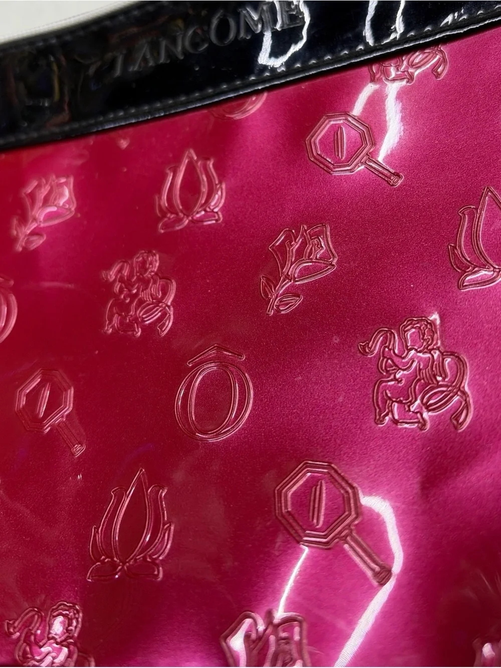 Lancome Black and Hot Pink Patent Wrist Strap Cosmetic Pouch